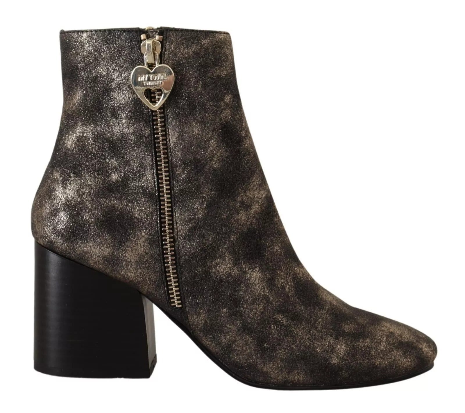 MY TWIN Black Leather Block Heels Ankle Boots Zipper Shoes - RIMODA