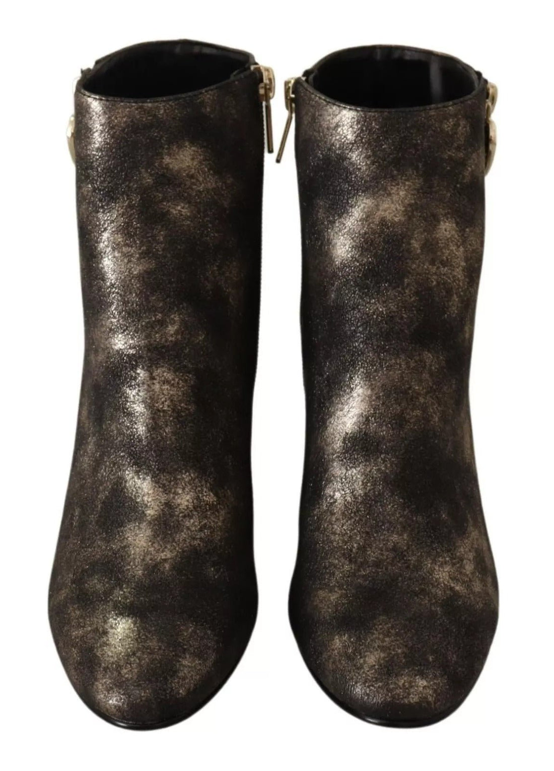 MY TWIN Black Leather Block Heels Ankle Boots Zipper Shoes - RIMODA
