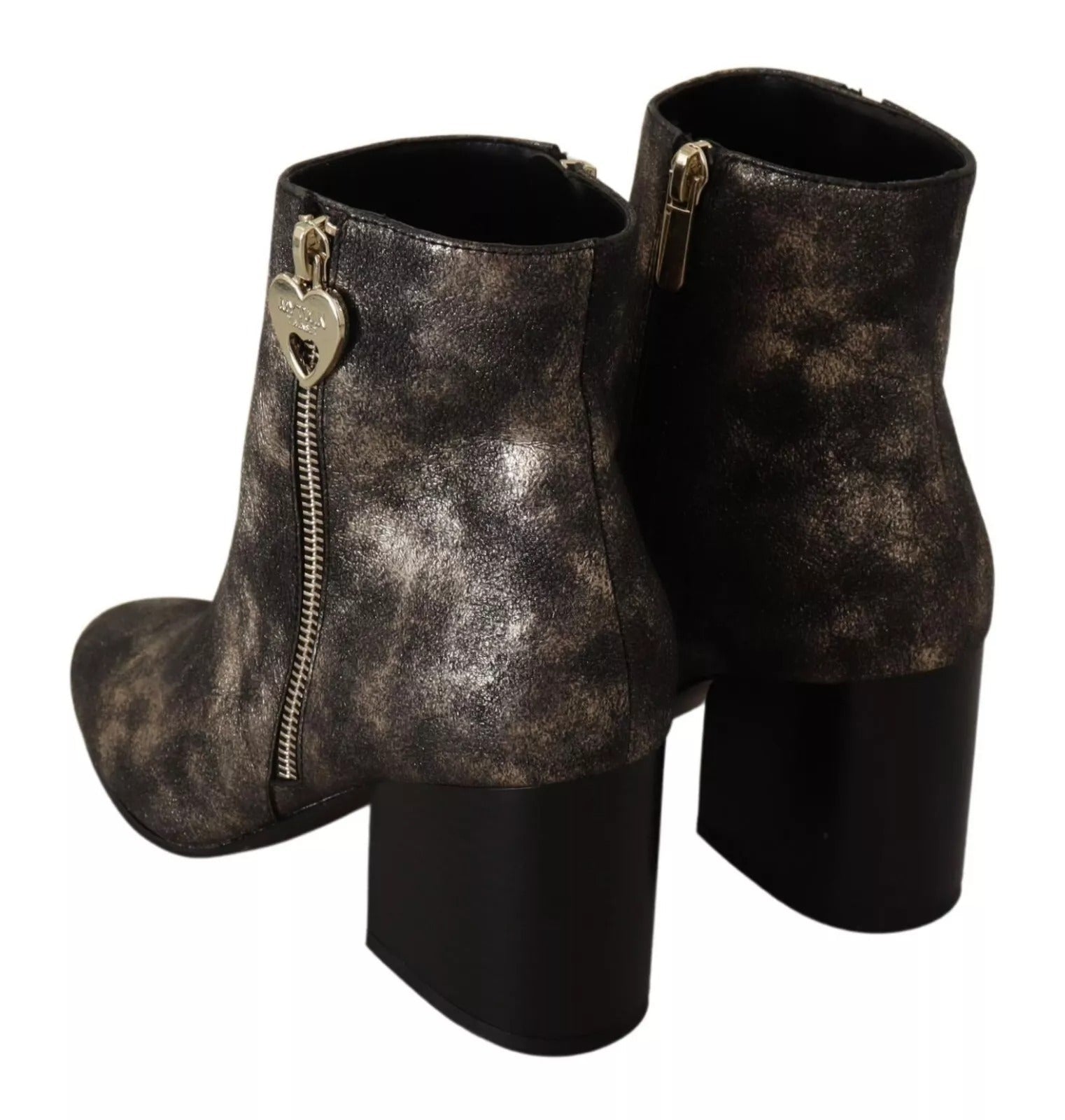 MY TWIN Black Leather Block Heels Ankle Boots Zipper Shoes - RIMODA