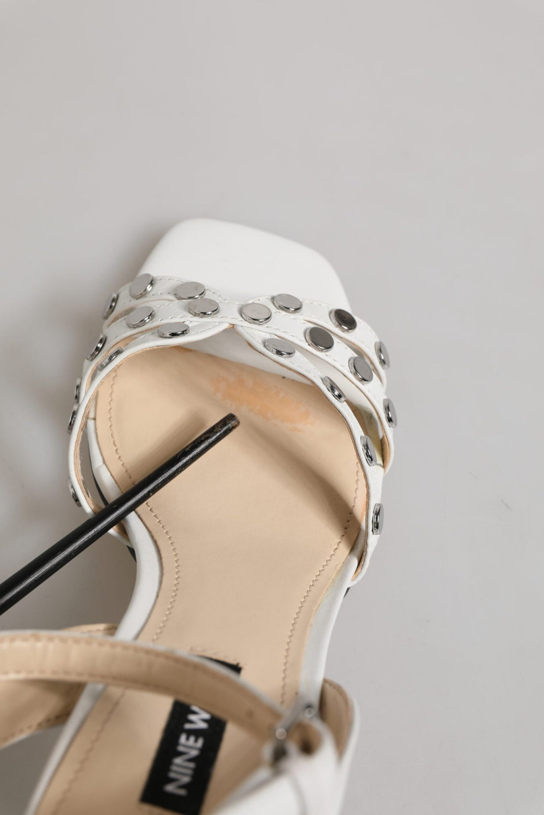 Nine West White Block Heeled Studded Wrap Strap Sandals Shoes - RIMODA