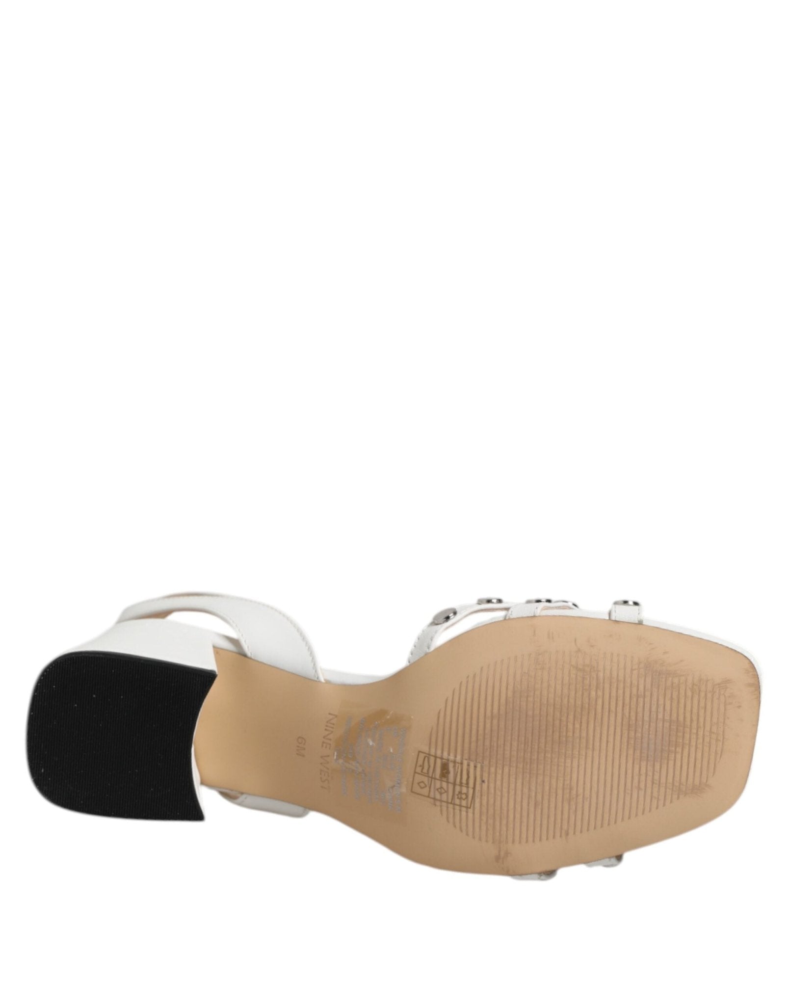 Nine West White Block Heeled Studded Wrap Strap Sandals Shoes - RIMODA