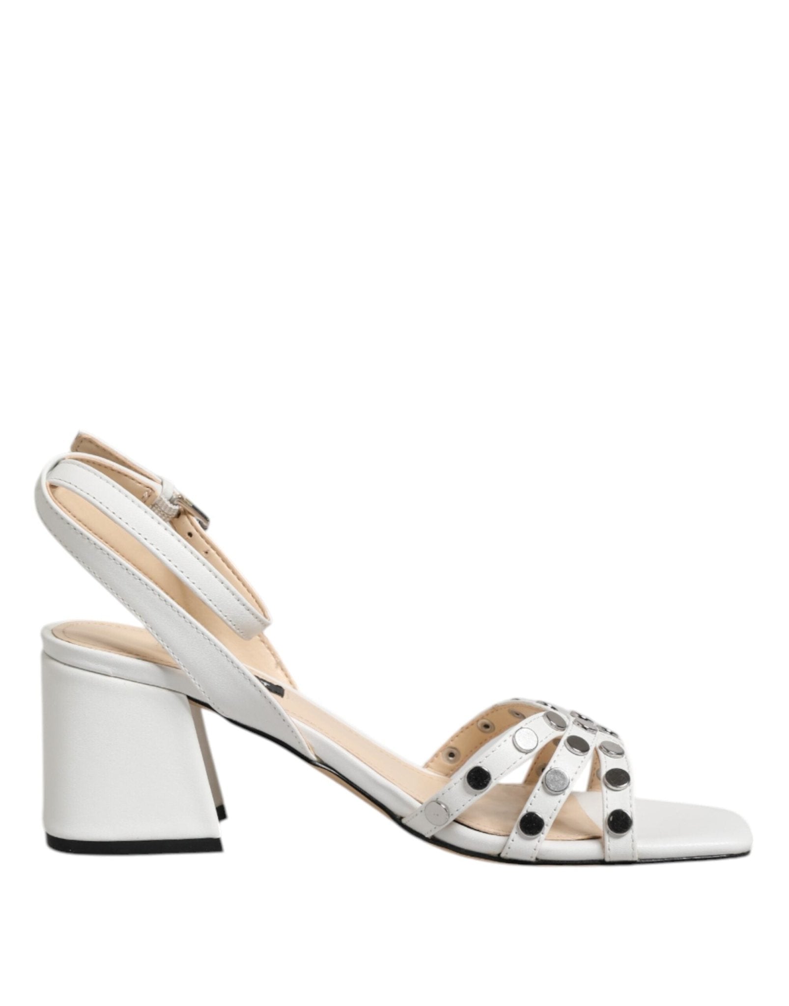 Nine West White Block Heeled Studded Wrap Strap Sandals Shoes - RIMODA