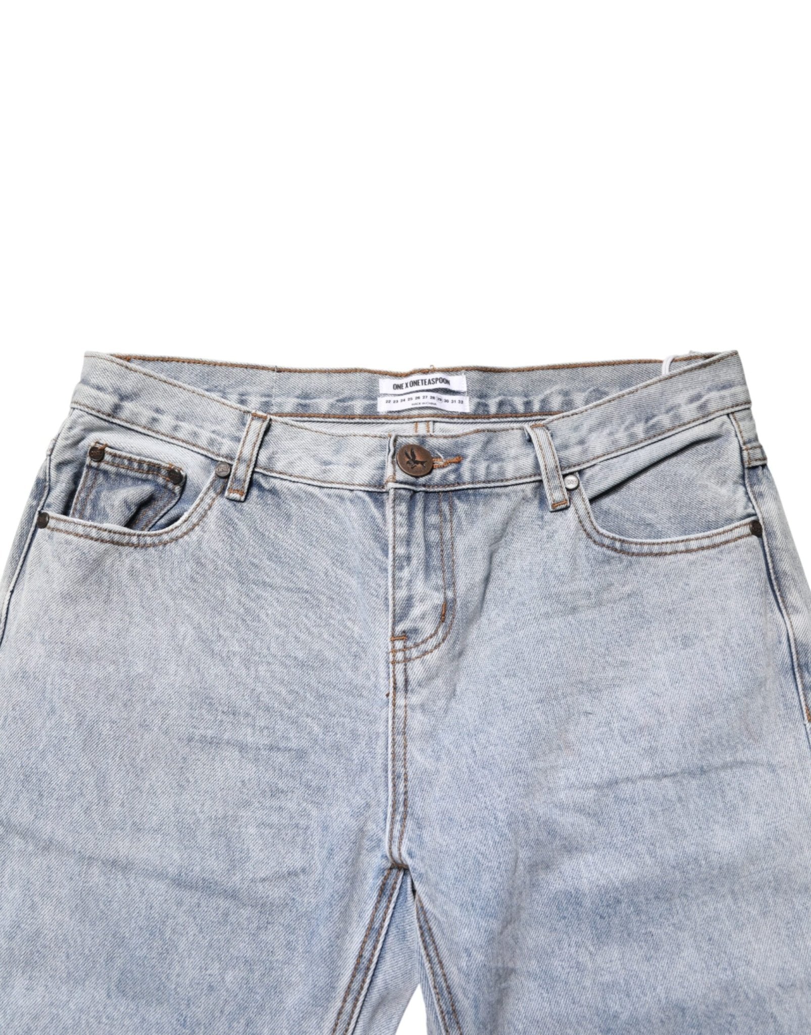 One Teaspoon Light Blue Tattered Mid Waist Straight Denim Jeans - RIMODA