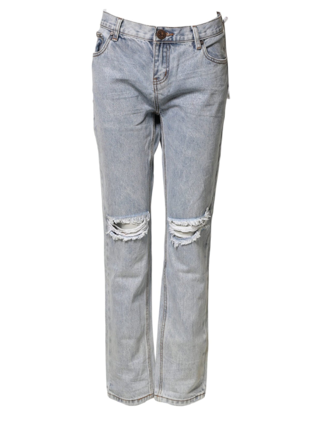 One Teaspoon Light Blue Tattered Mid Waist Straight Denim Jeans - RIMODA