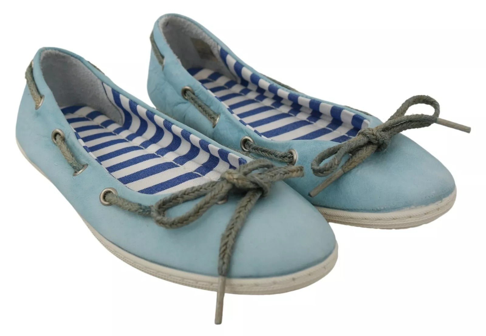 Pantofola D'Oro Sky Blue Suede Lace Bow Loafers Ballet Flat Shoes - RIMODA