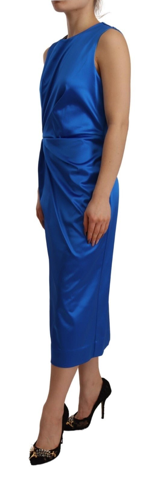 Parosh Acetate Royal Blue Roundneck Sleeveless Sheath Midi Dress - RIMODA