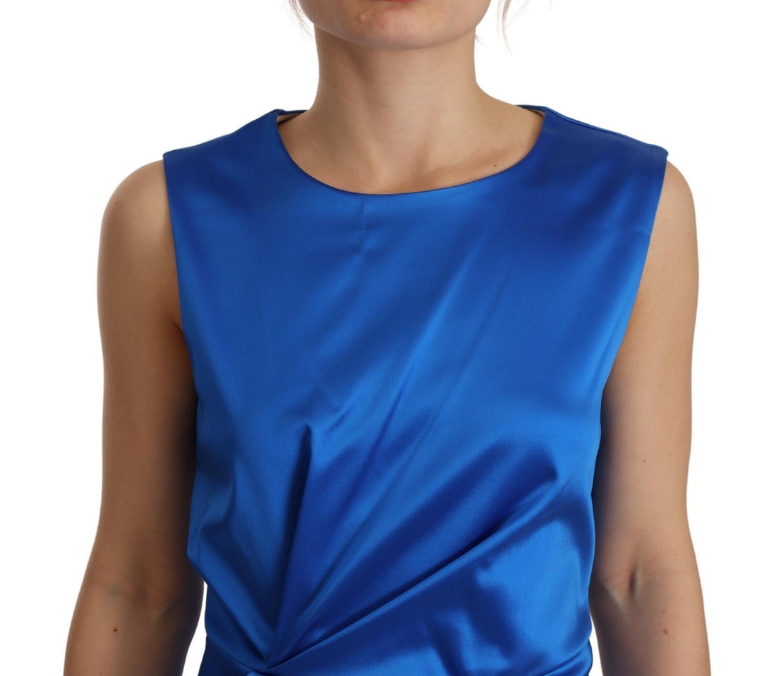 Parosh Acetate Royal Blue Roundneck Sleeveless Sheath Midi Dress - RIMODA