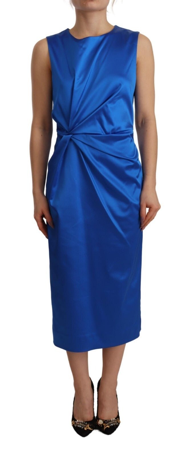 Parosh Acetate Royal Blue Roundneck Sleeveless Sheath Midi Dress - RIMODA