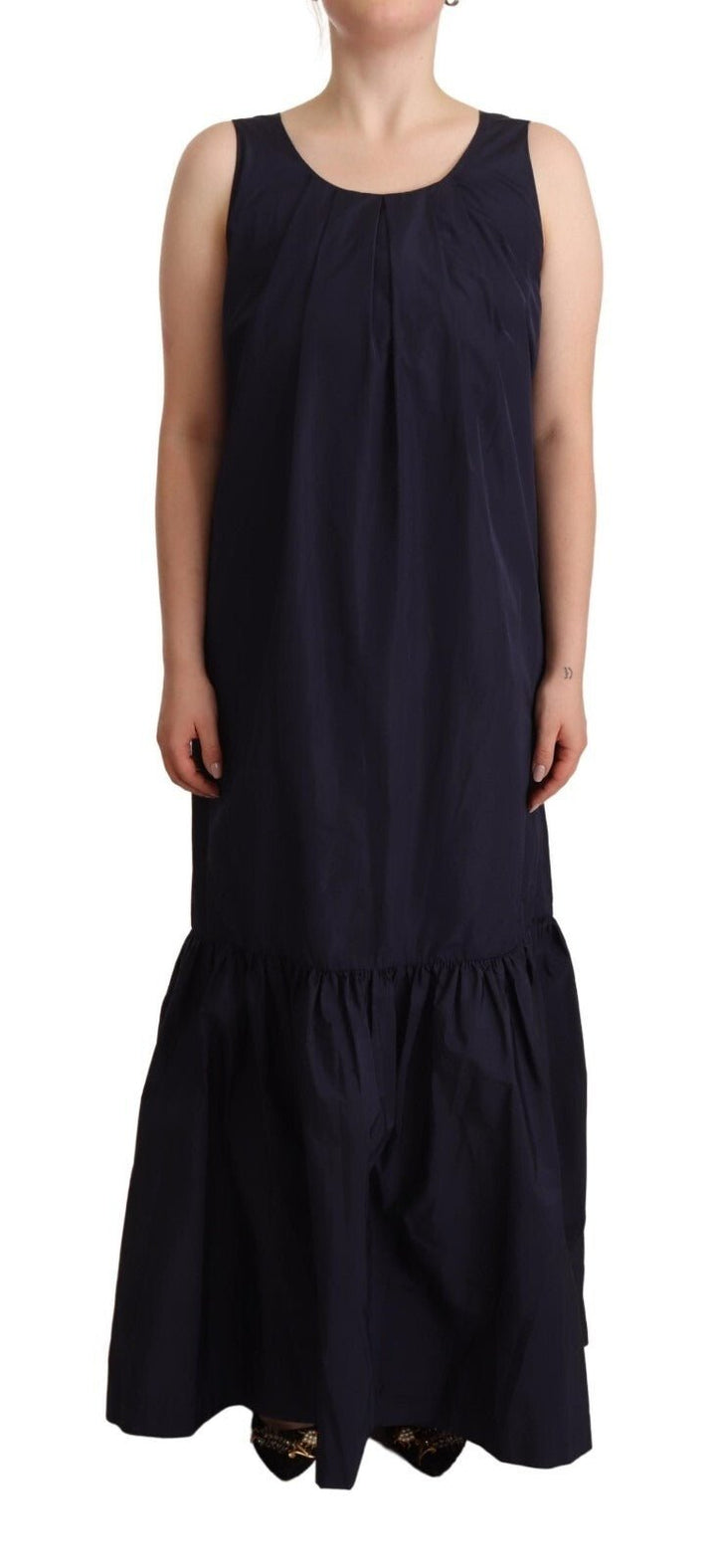 P.A.R.O.S.H. Navy Blue Sleeveless Round Neck Mermaid Long Dress - RIMODA