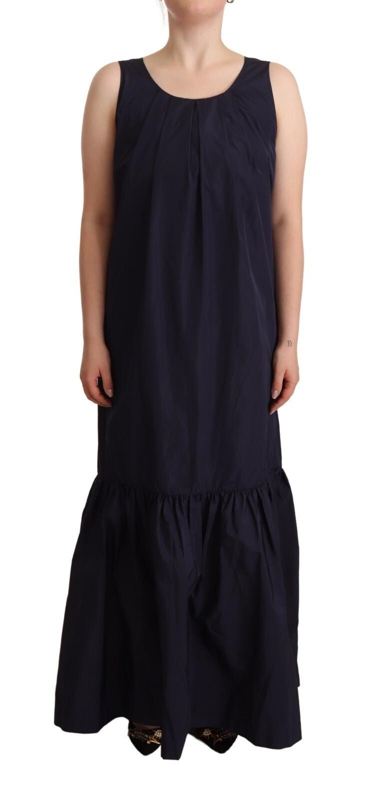 P.A.R.O.S.H. Navy Blue Sleeveless Round Neck Mermaid Long Dress - RIMODA