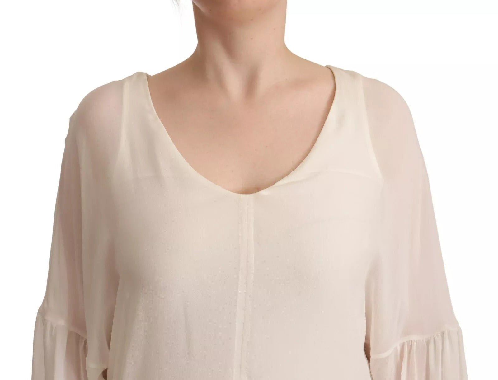 Patrizia Pepe Off White Silk Long Sleeves Deep Vneck Top - RIMODA