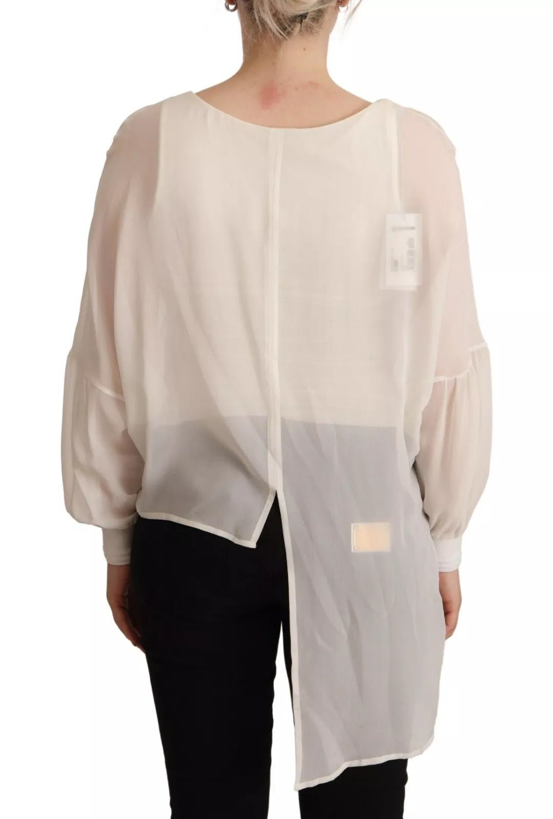 Patrizia Pepe Off White Silk Long Sleeves Deep Vneck Top - RIMODA