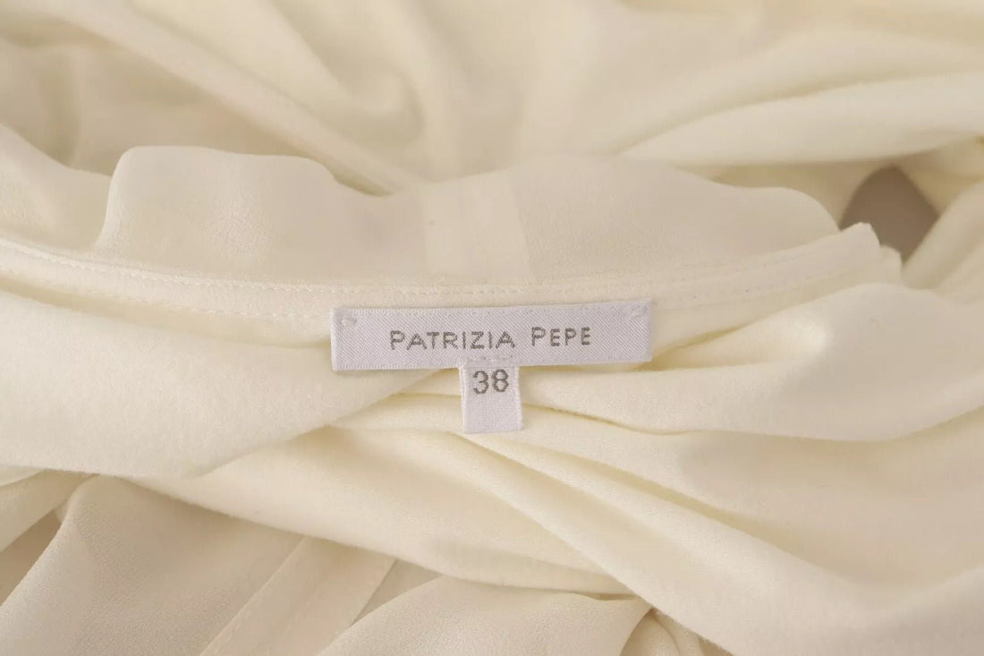 Patrizia Pepe Off White Silk Long Sleeves Deep Vneck Top - RIMODA