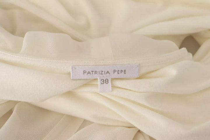 Patrizia Pepe Off White Silk Long Sleeves Deep Vneck Top - RIMODA