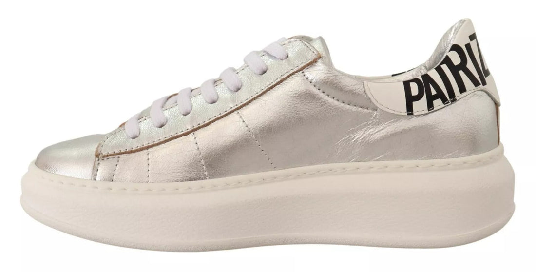 Patrizia Pepe Silver Full Grain Leather Lace Up Sneakers Shoes - RIMODA