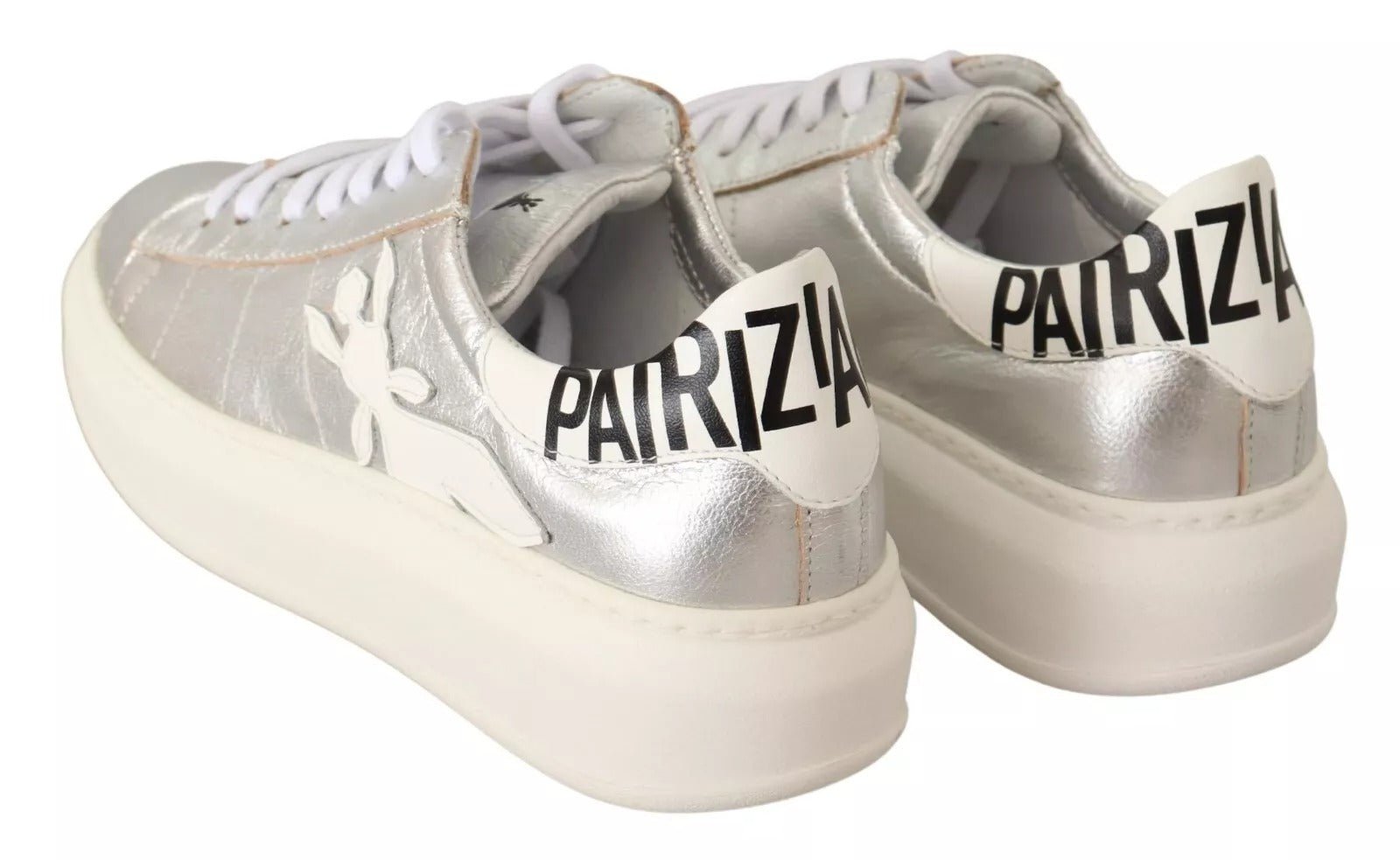 Patrizia Pepe Silver Full Grain Leather Lace Up Sneakers Shoes - RIMODA