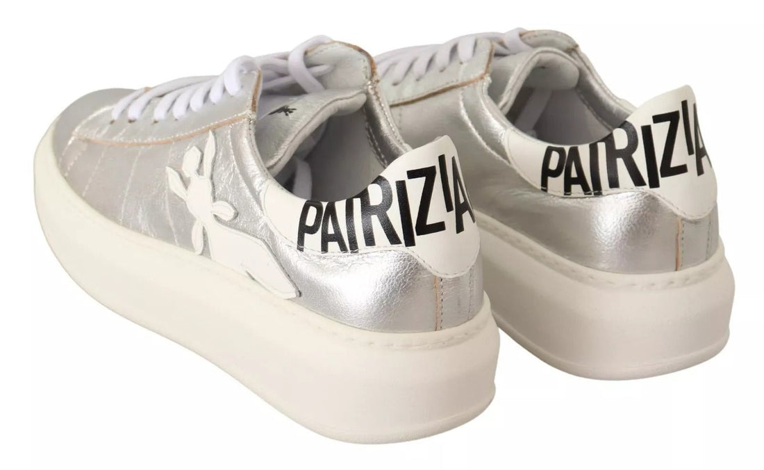 Patrizia Pepe Silver Full Grain Leather Lace Up Sneakers Shoes - RIMODA