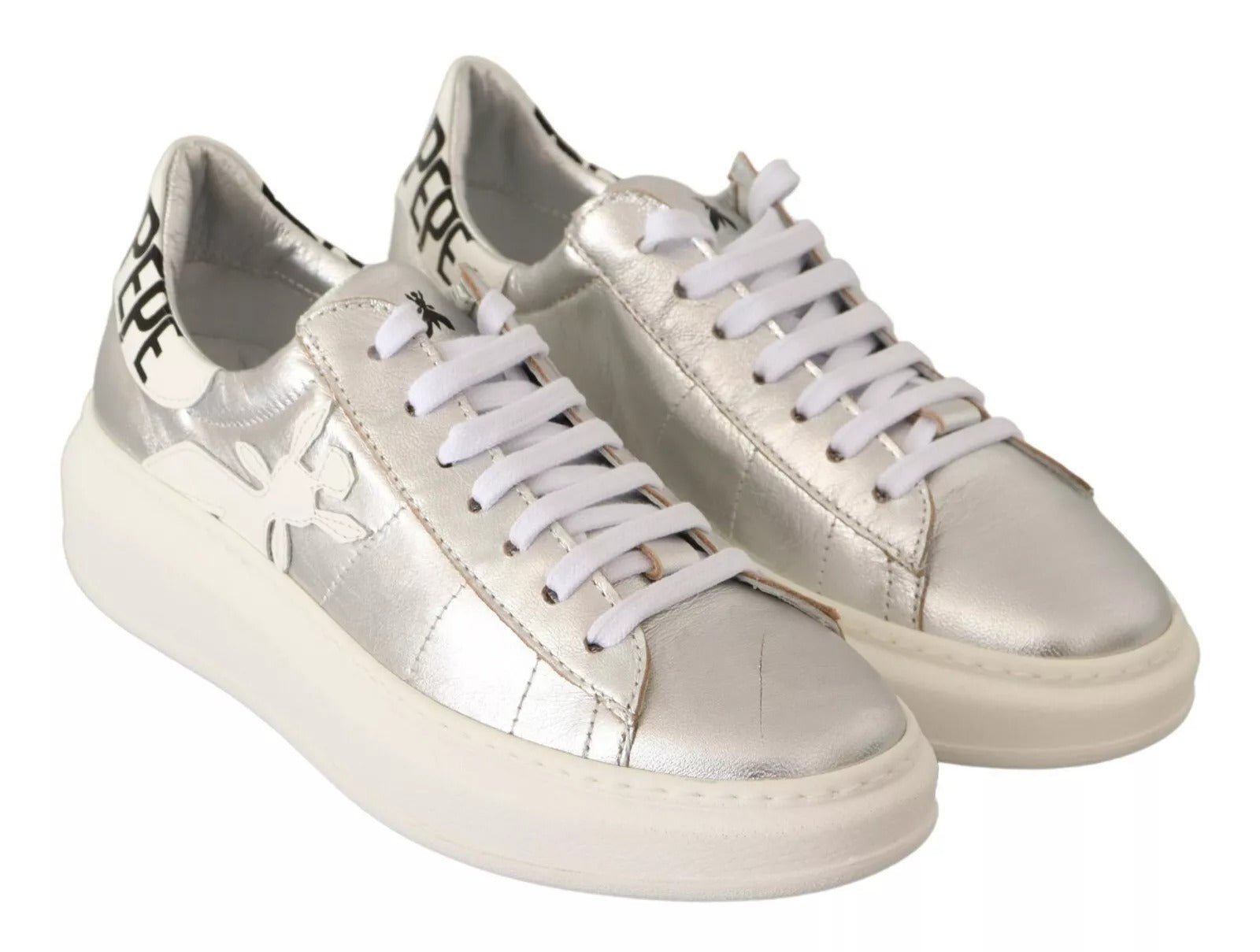 Patrizia Pepe Silver Full Grain Leather Lace Up Sneakers Shoes - RIMODA