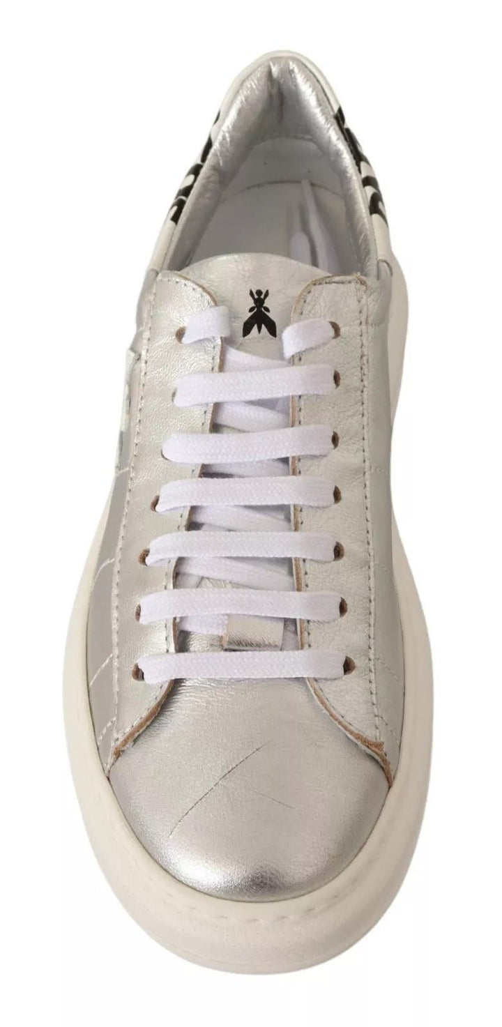 Patrizia Pepe Silver Full Grain Leather Lace Up Sneakers Shoes - RIMODA