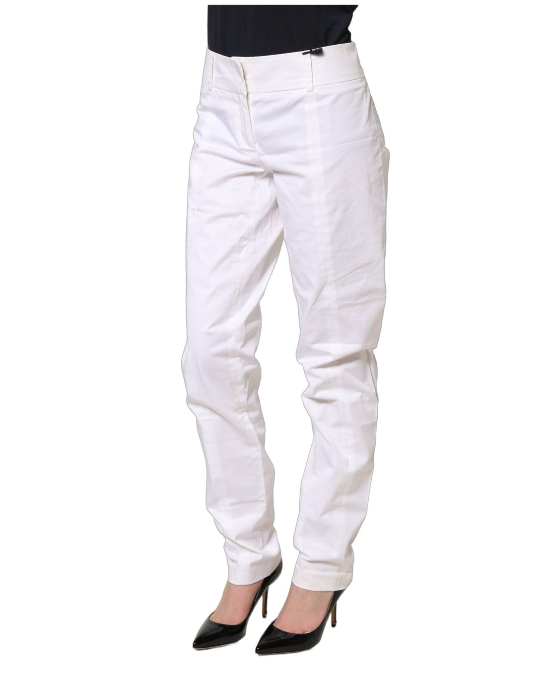 Patrizia Pepe White Mid Waist Tapered Formal Trousers Pants - RIMODA