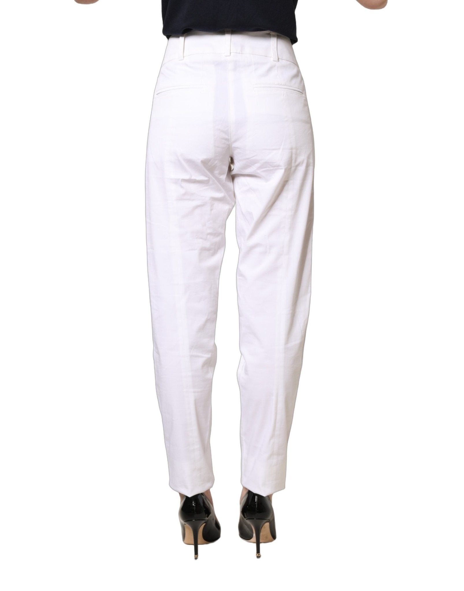 Patrizia Pepe White Mid Waist Tapered Formal Trousers Pants - RIMODA