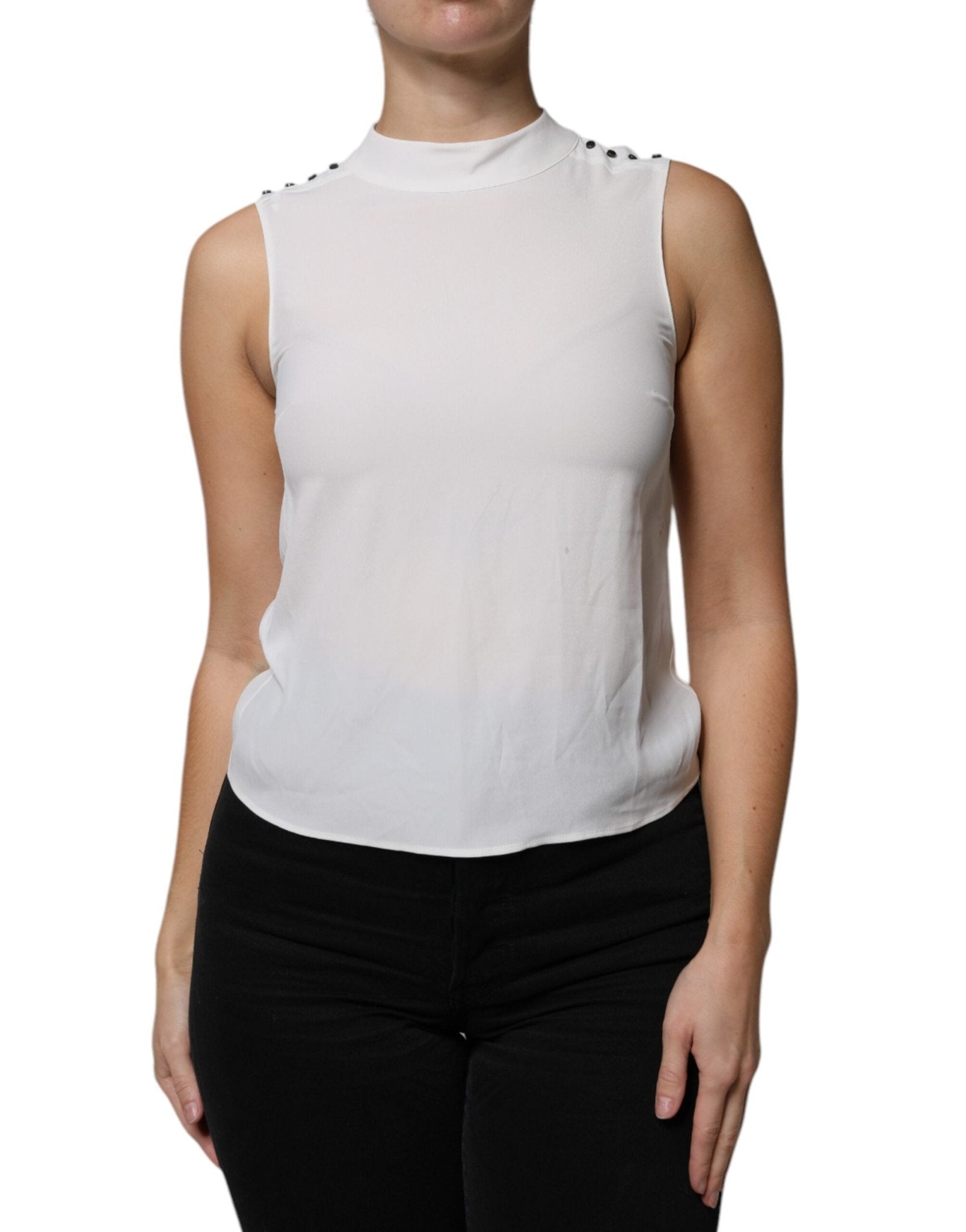 Patrizia Pepe White Mock Neckline Sleeveless Tank Blouse Top - RIMODA