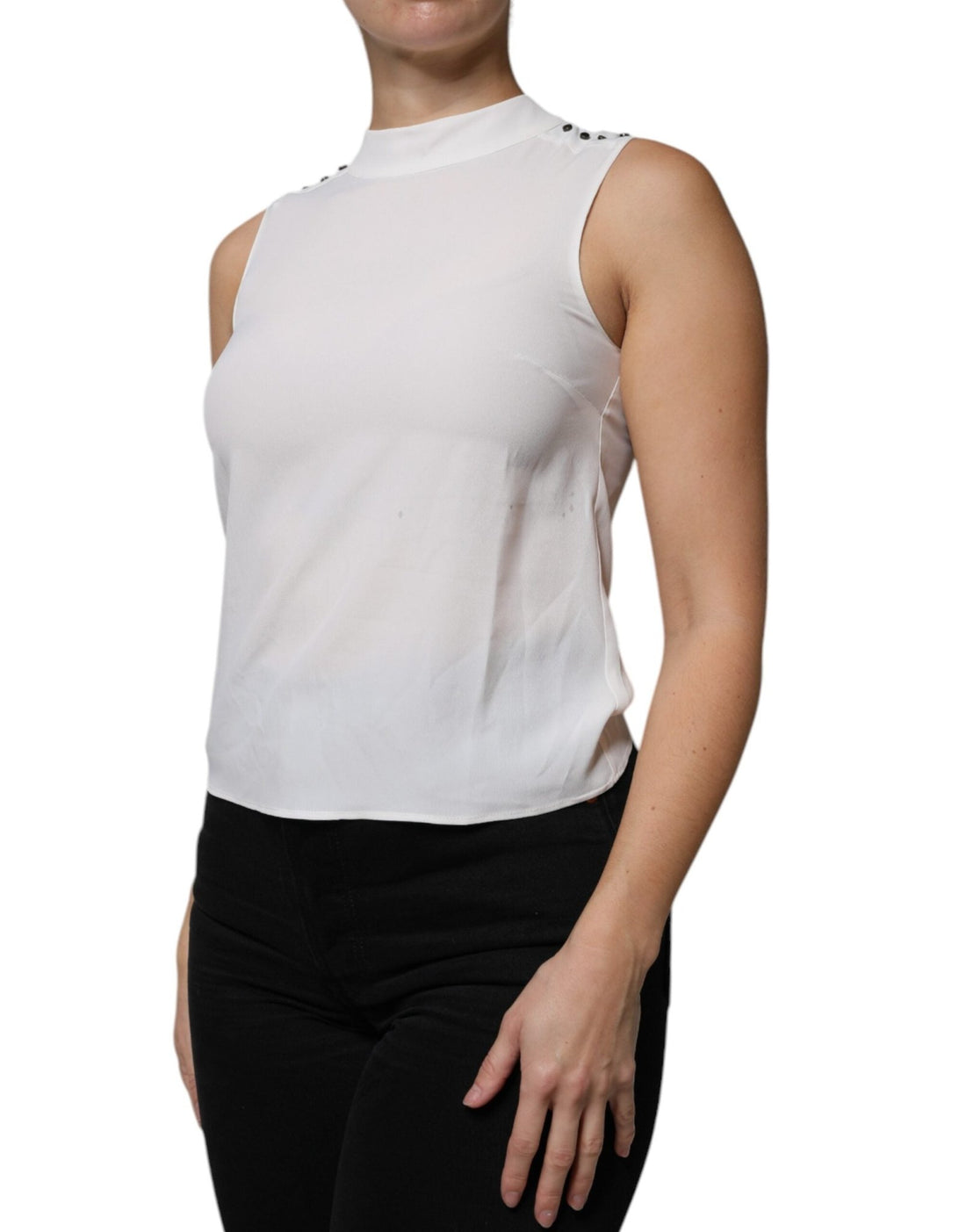 Patrizia Pepe White Mock Neckline Sleeveless Tank Blouse Top - RIMODA