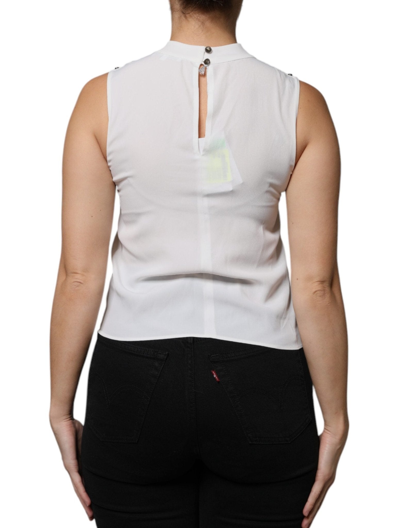 Patrizia Pepe White Mock Neckline Sleeveless Tank Blouse Top - RIMODA