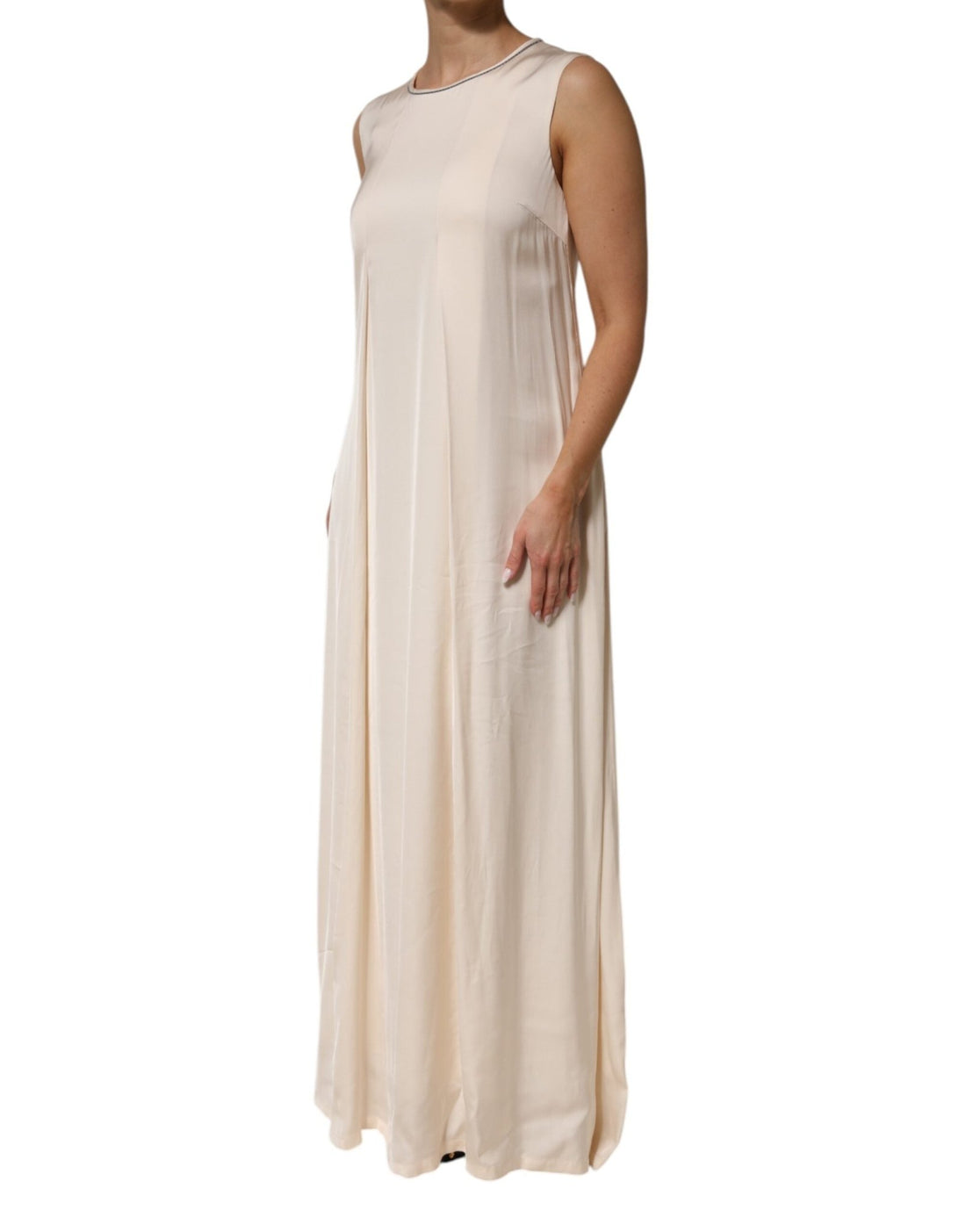 Peserico Beige Viscose Pleated Sleeveless Long Maxi Dress - RIMODA