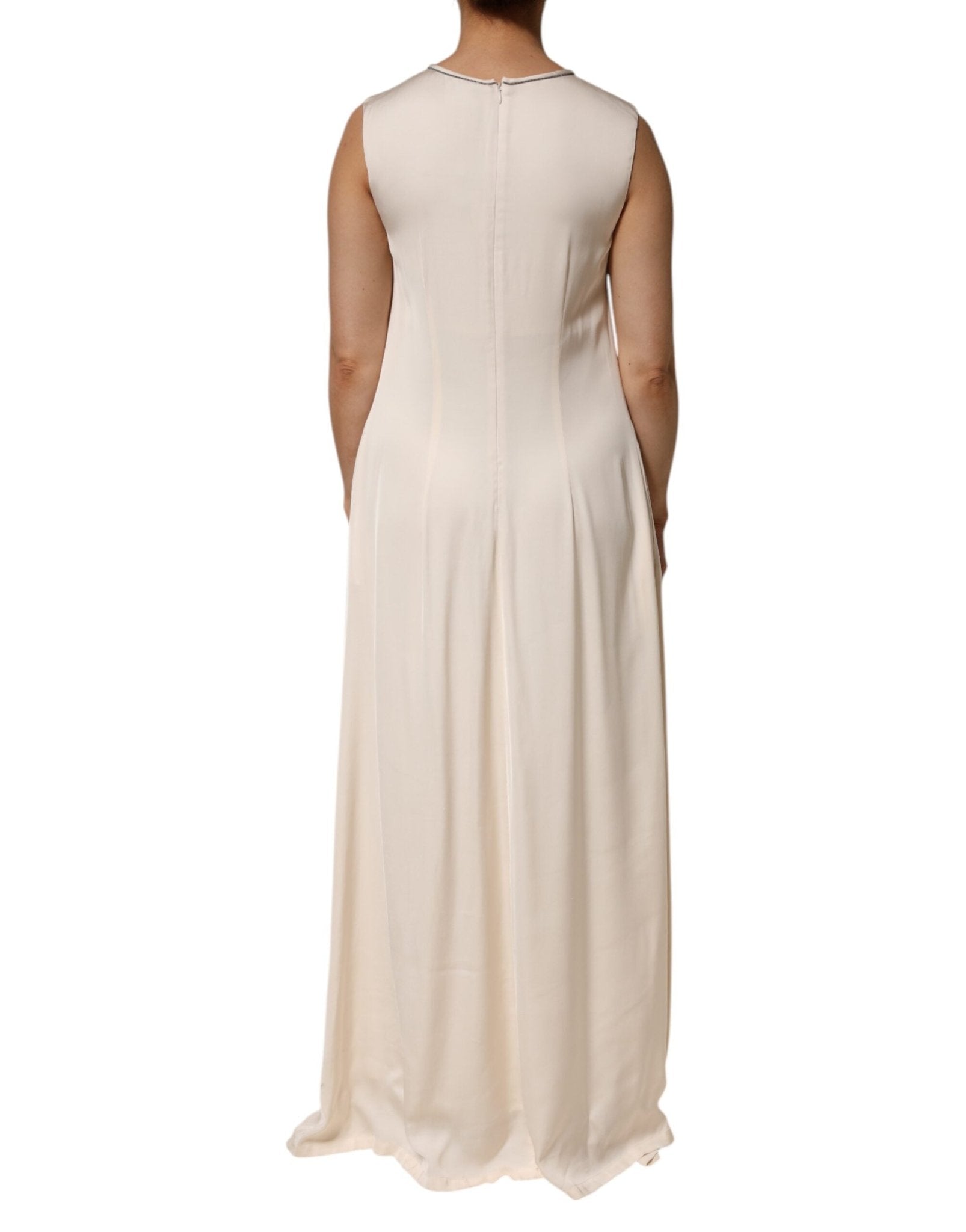 Peserico Beige Viscose Pleated Sleeveless Long Maxi Dress - RIMODA