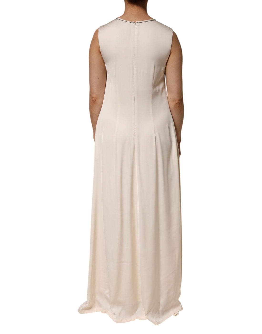 Peserico Beige Viscose Pleated Sleeveless Long Maxi Dress - RIMODA