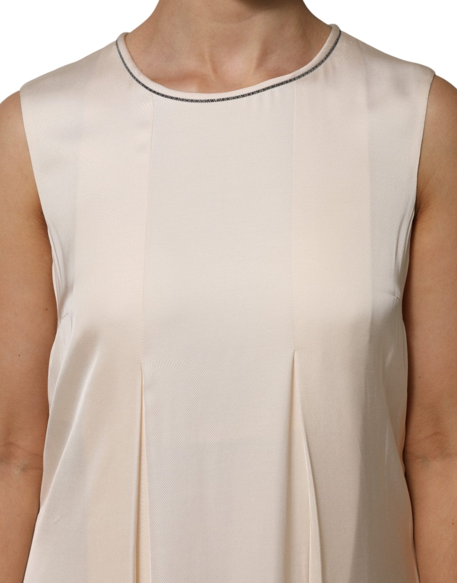 Peserico Beige Viscose Pleated Sleeveless Long Maxi Dress - RIMODA