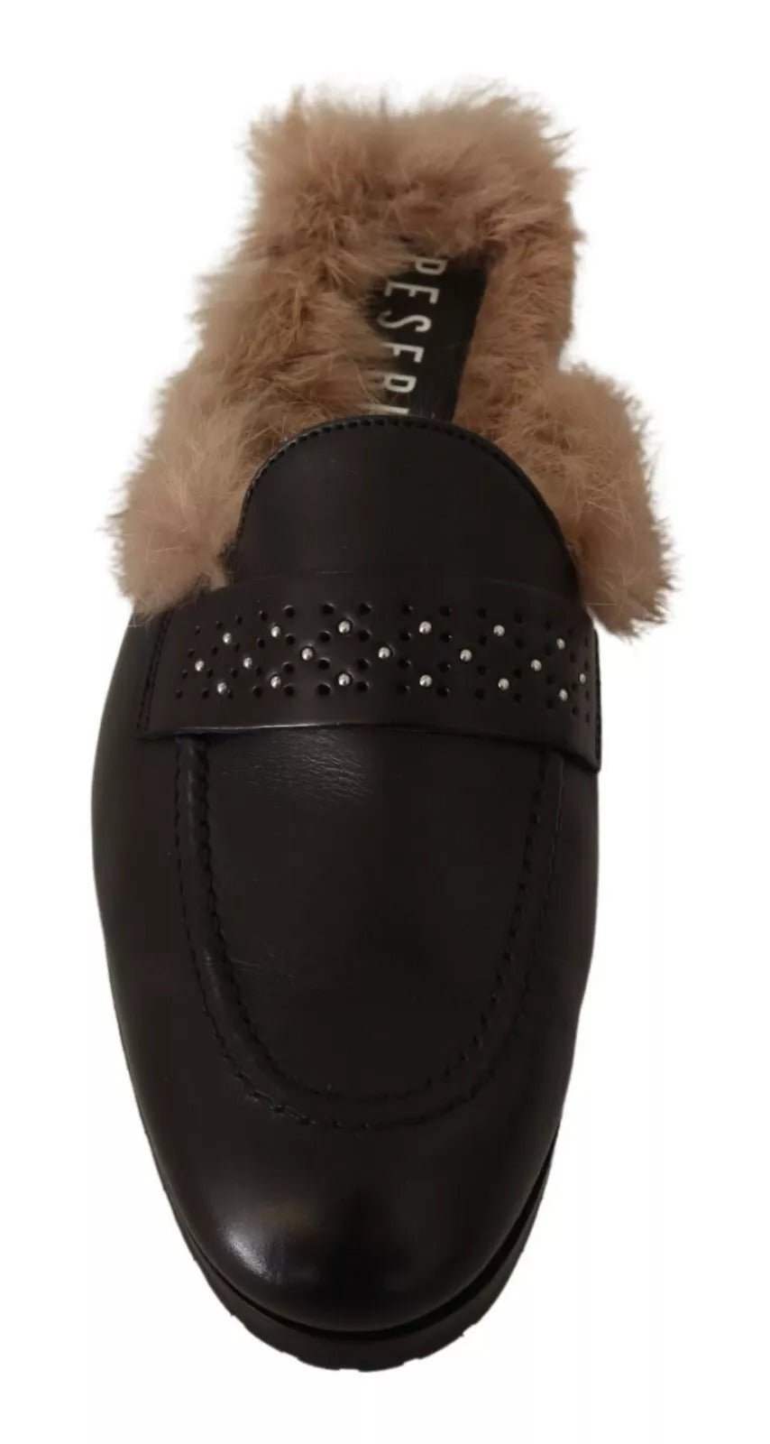 Peserico Black Leather Fur Perforated Slip On Flats Shoes - RIMODA