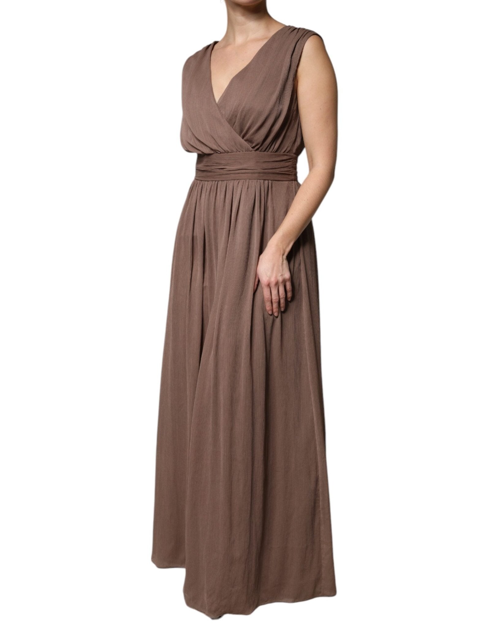 Peserico Brown Sleeveless Deep V-neck A-line Long Maxi Dress - RIMODA