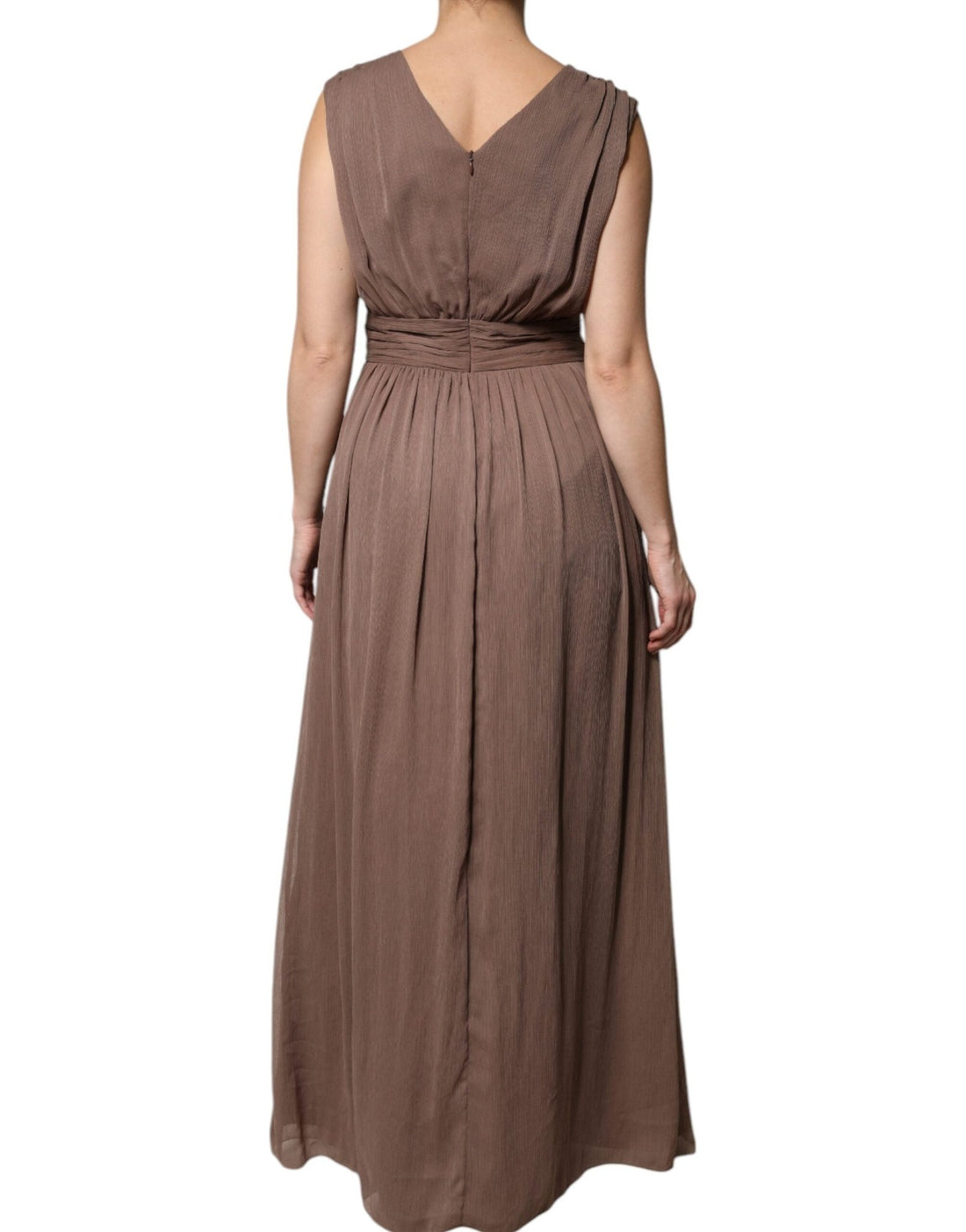 Peserico Brown Sleeveless Deep V-neck A-line Long Maxi Dress - RIMODA
