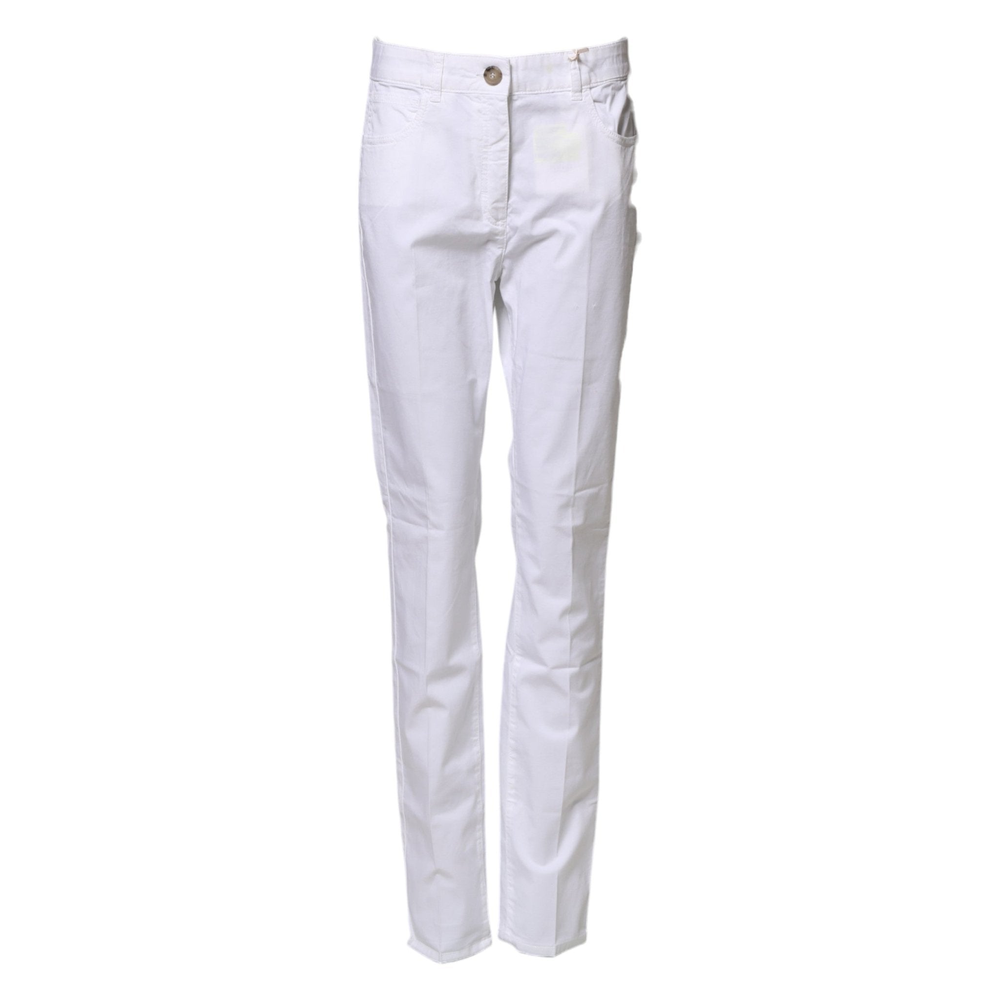 Peserico White Cotton Skinny Mid Waist Chino Trouser Pants - RIMODA