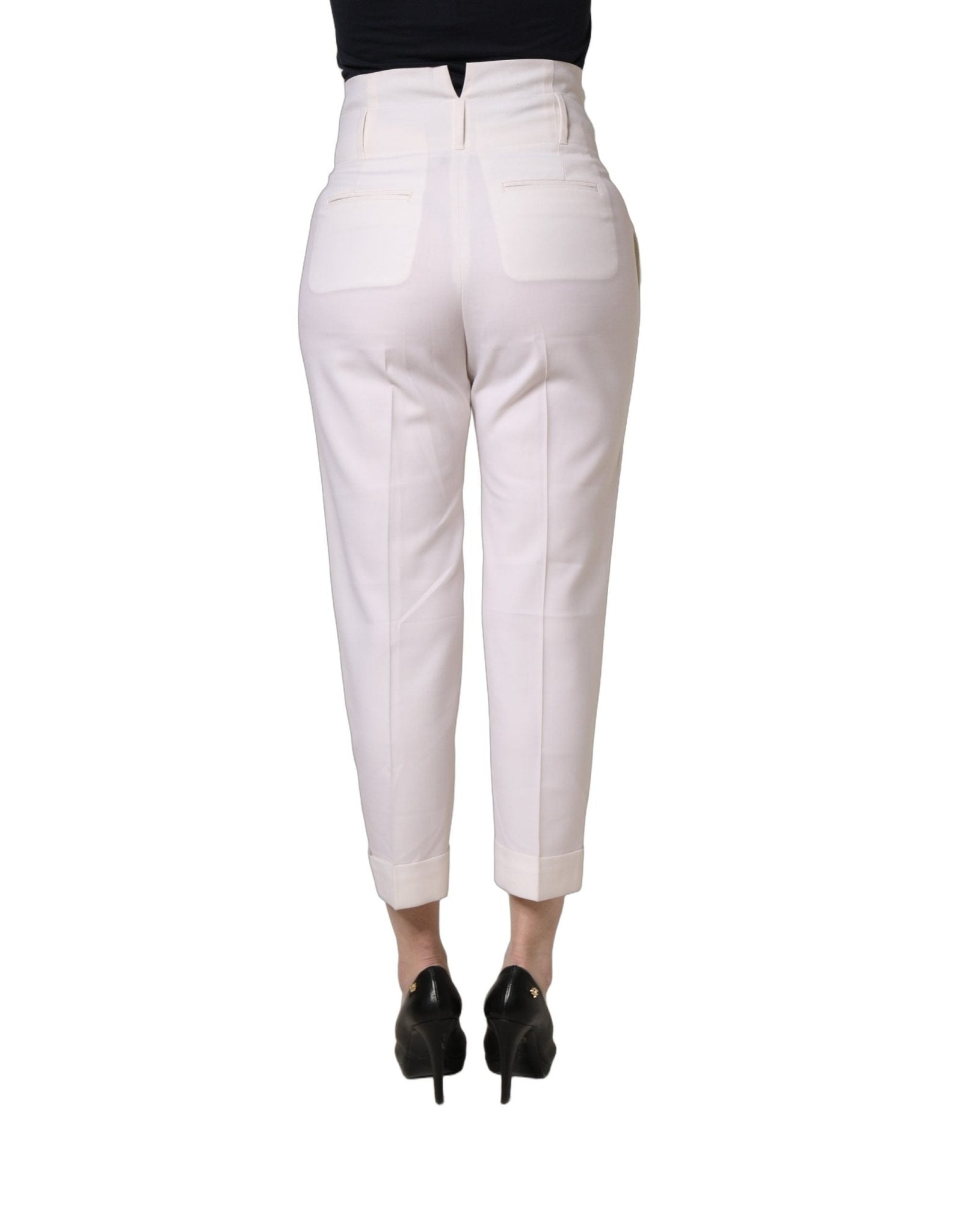Peserico White Skinny High Waist Chino Cropped Trouser Pants - RIMODA