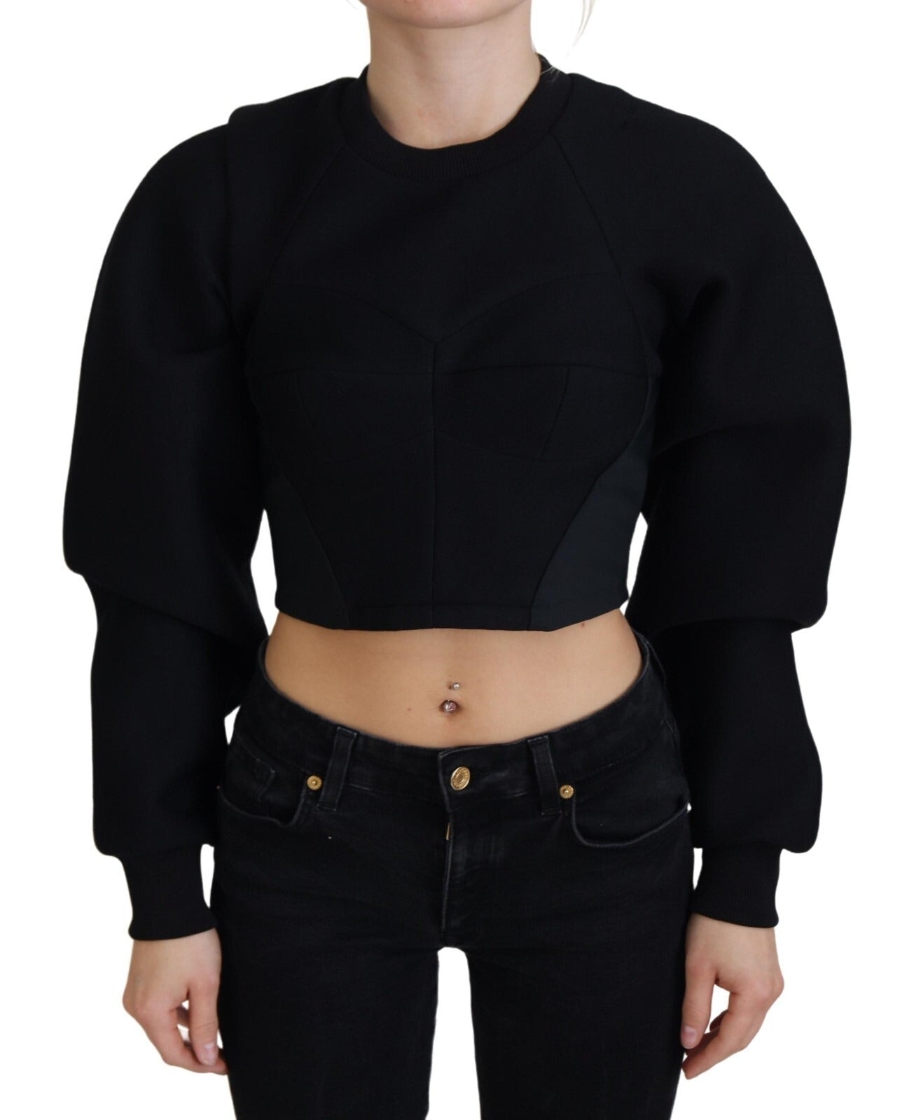 Philosophy Black Cropped Zipper Back Sweatshirt Sweater - RIMODA