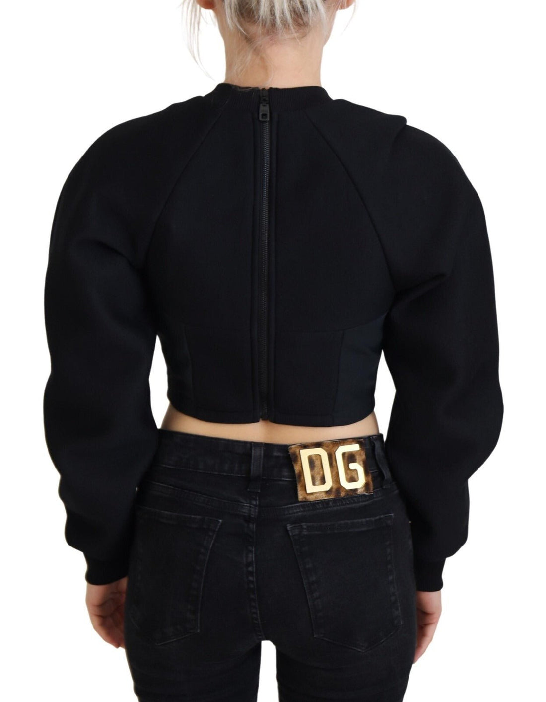 Philosophy Black Cropped Zipper Back Sweatshirt Sweater - RIMODA