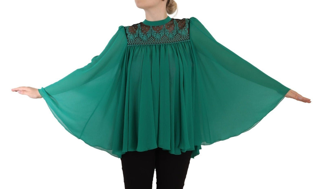 Philosophy Green Lace Polyester Long Sleeves Pleated Top Blouse - RIMODA