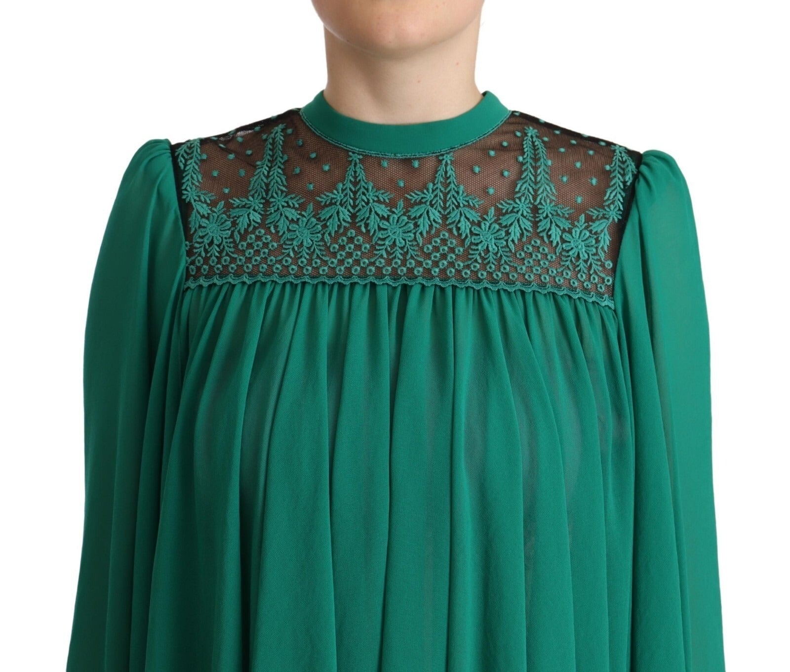 Philosophy Green Lace Polyester Long Sleeves Pleated Top Blouse - RIMODA