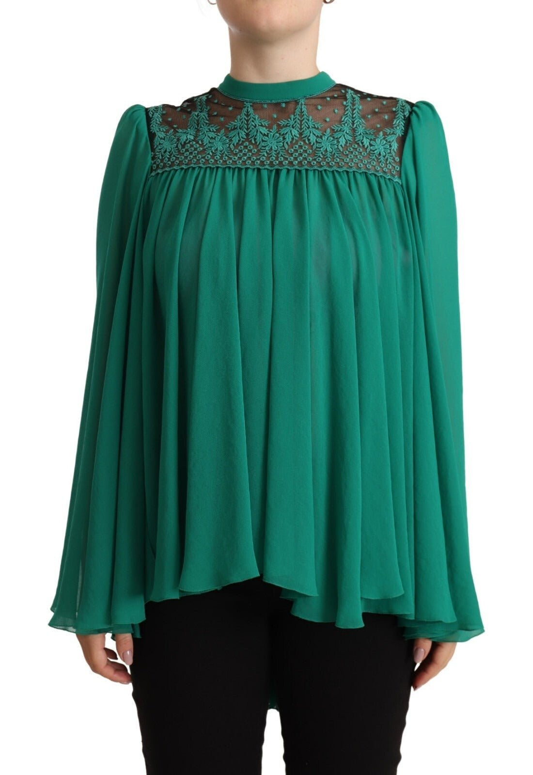 Philosophy Green Lace Polyester Long Sleeves Pleated Top Blouse - RIMODA
