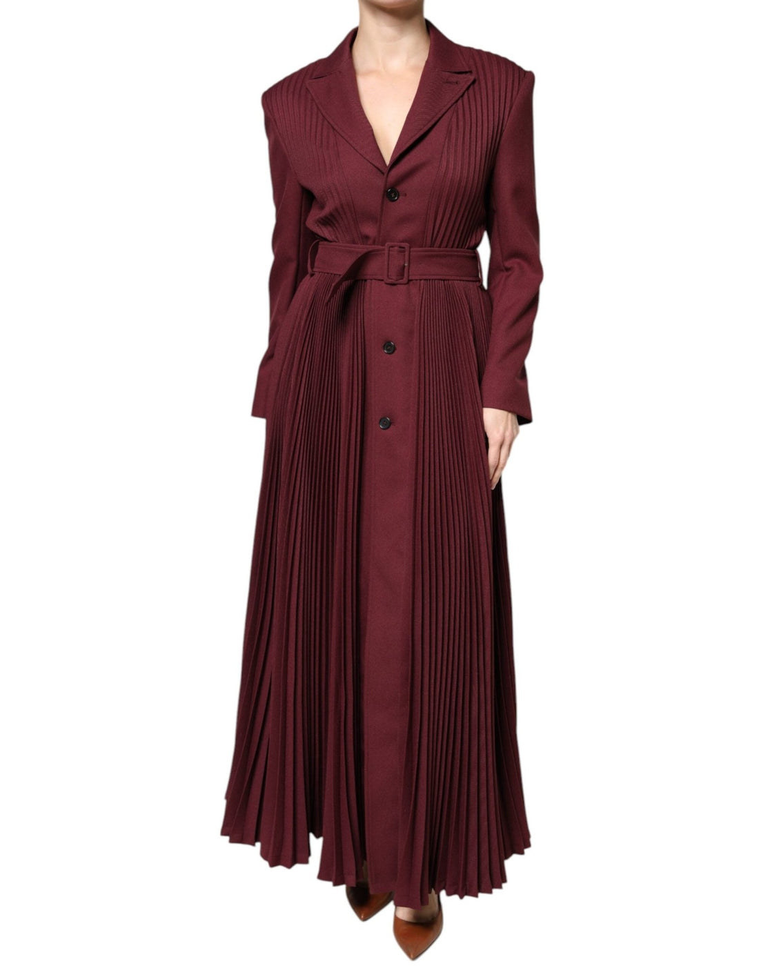 Philosophy Maroon Belted Button Down Dress - RIMODA