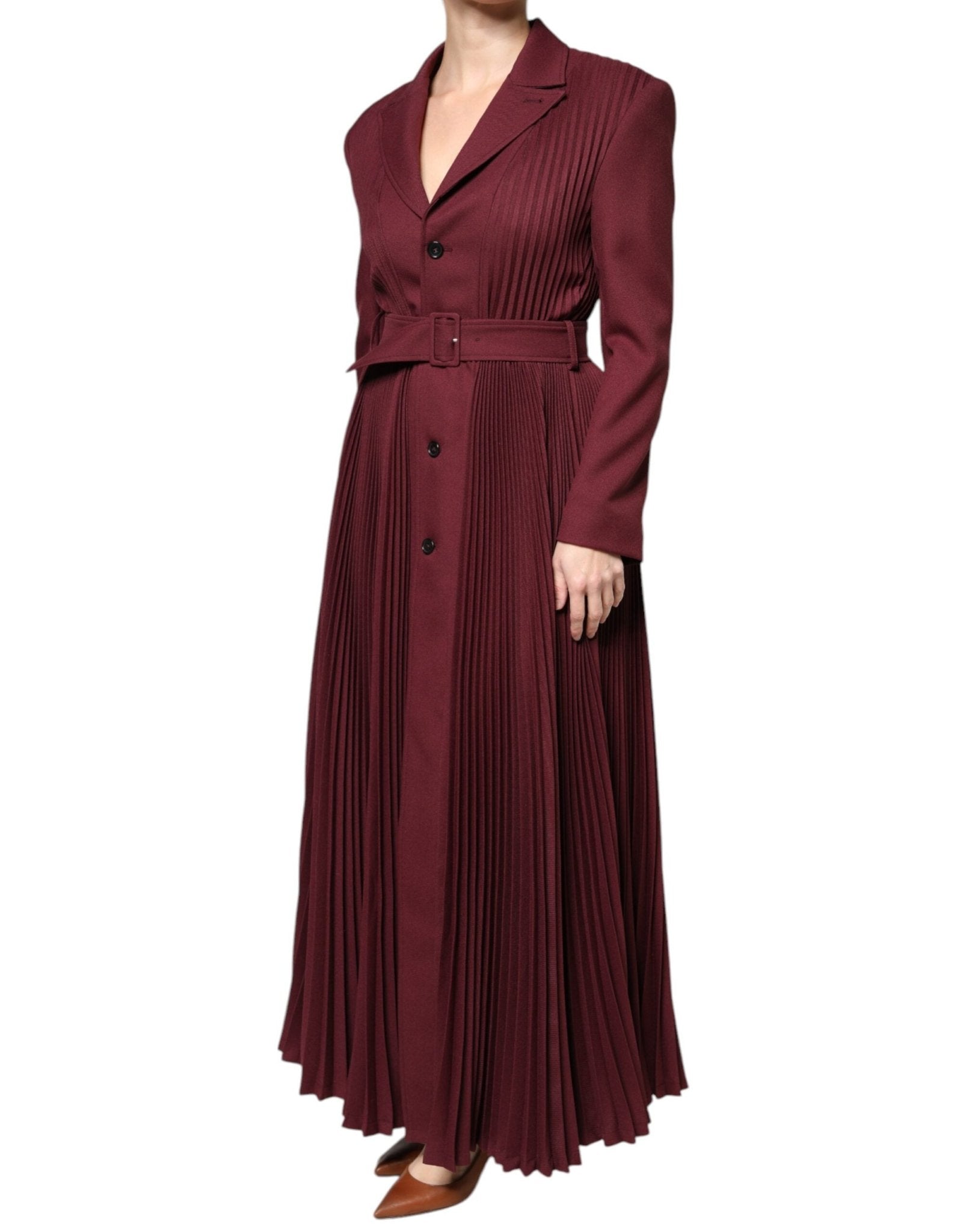 Philosophy Maroon Belted Button Down Dress - RIMODA