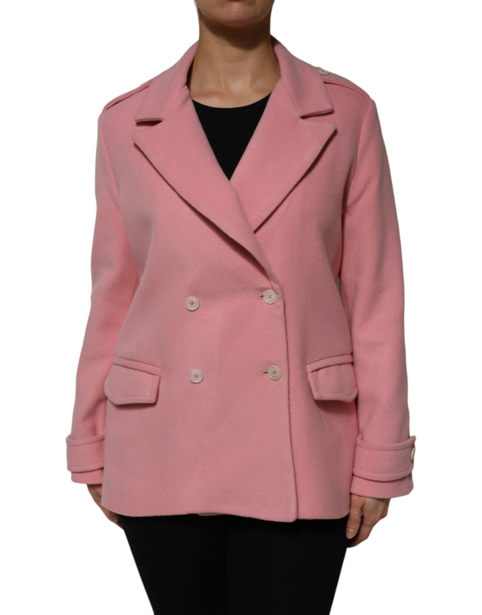 PINK MEMORIES Pink Wool Double Breasted Blazer Coat Jacket - RIMODA