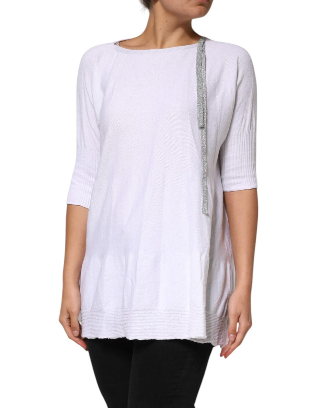 PINK MEMORIES White Cotton Short Sleeves Round Neck Blouse Top - RIMODA