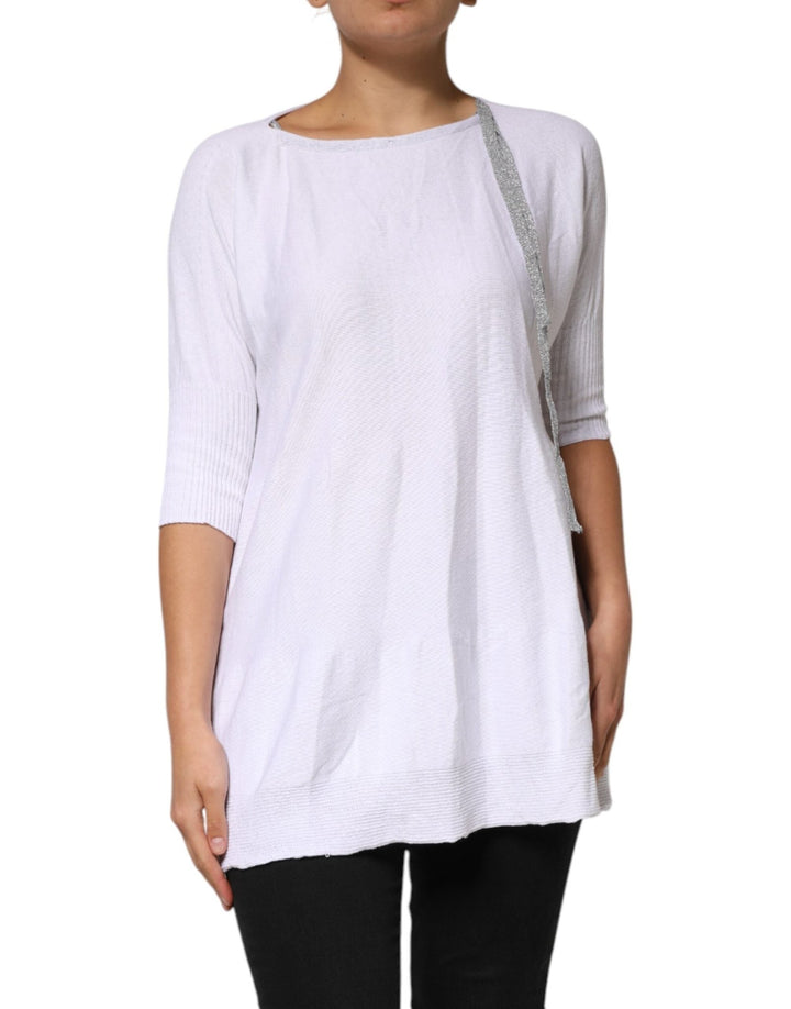 PINK MEMORIES White Cotton Short Sleeves Round Neck Blouse Top - RIMODA