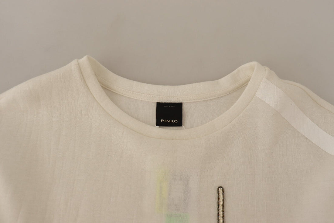 PINKO Beige Logo Long Sleeve Cropped Pullover Sweater - RIMODA