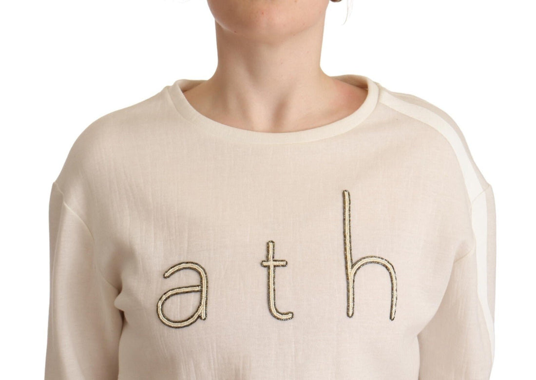 PINKO Beige Logo Long Sleeve Cropped Pullover Sweater - RIMODA