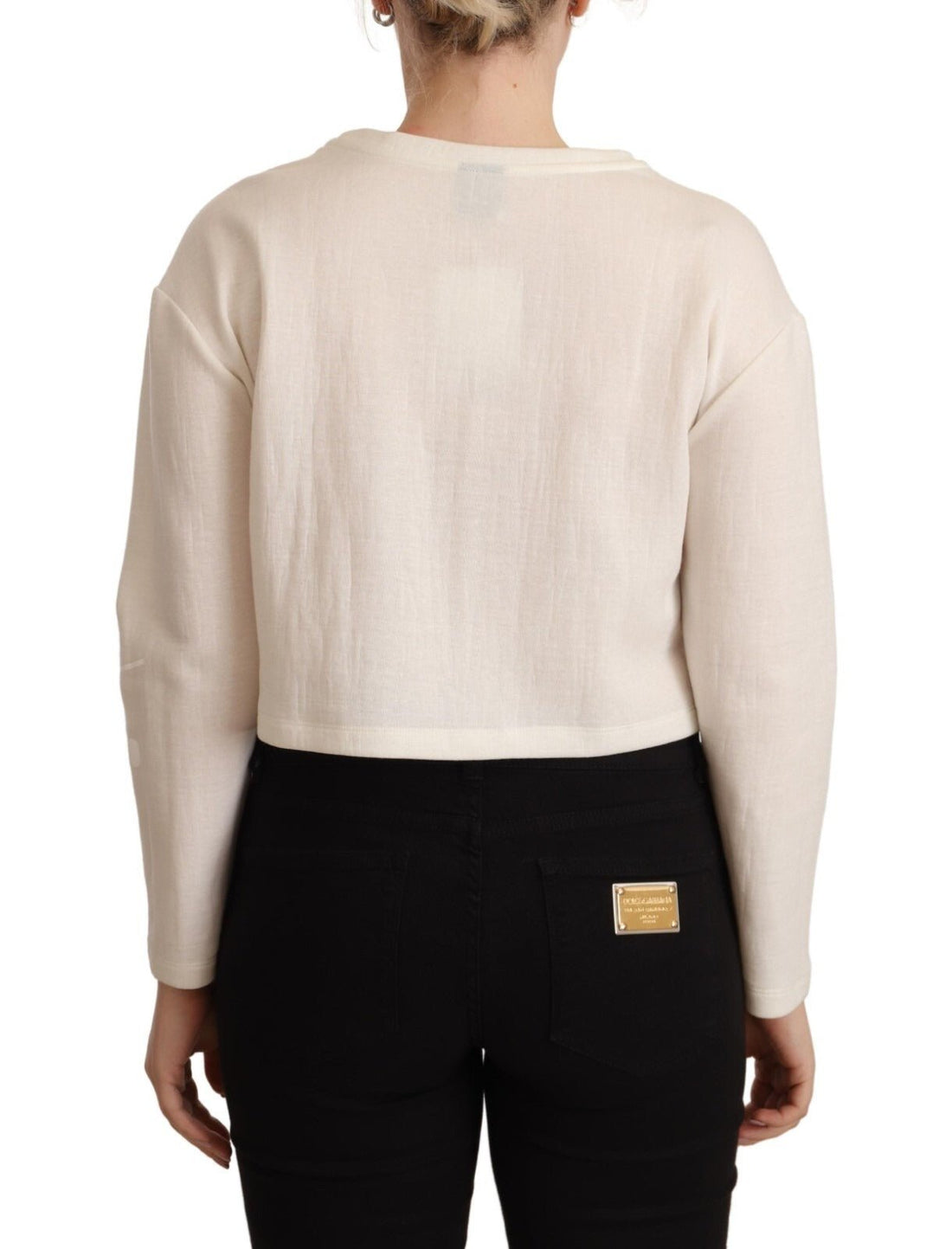 PINKO Beige Logo Long Sleeve Cropped Pullover Sweater - RIMODA